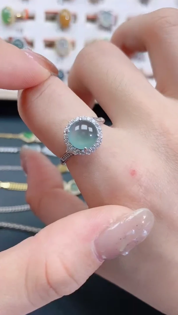 银S925镶嵌戒指翡翠天然翡翠