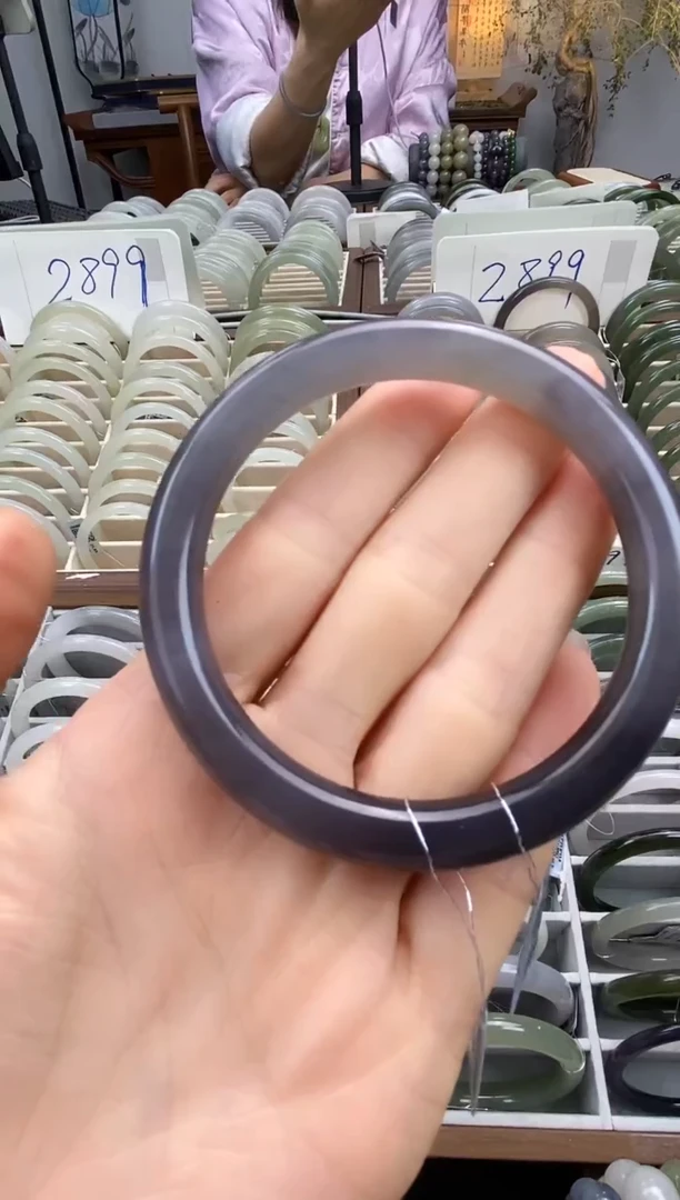 未镶嵌手镯和田玉烟紫带翠青圈口58.9mm*8.6*8.5mm