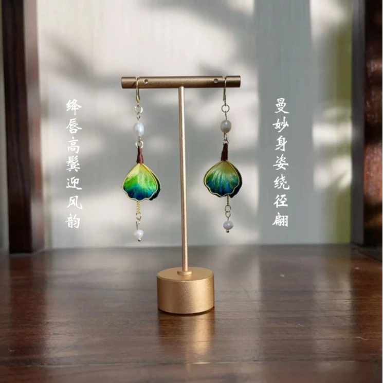 非金属布艺耳饰 千里江山花瓣耳饰