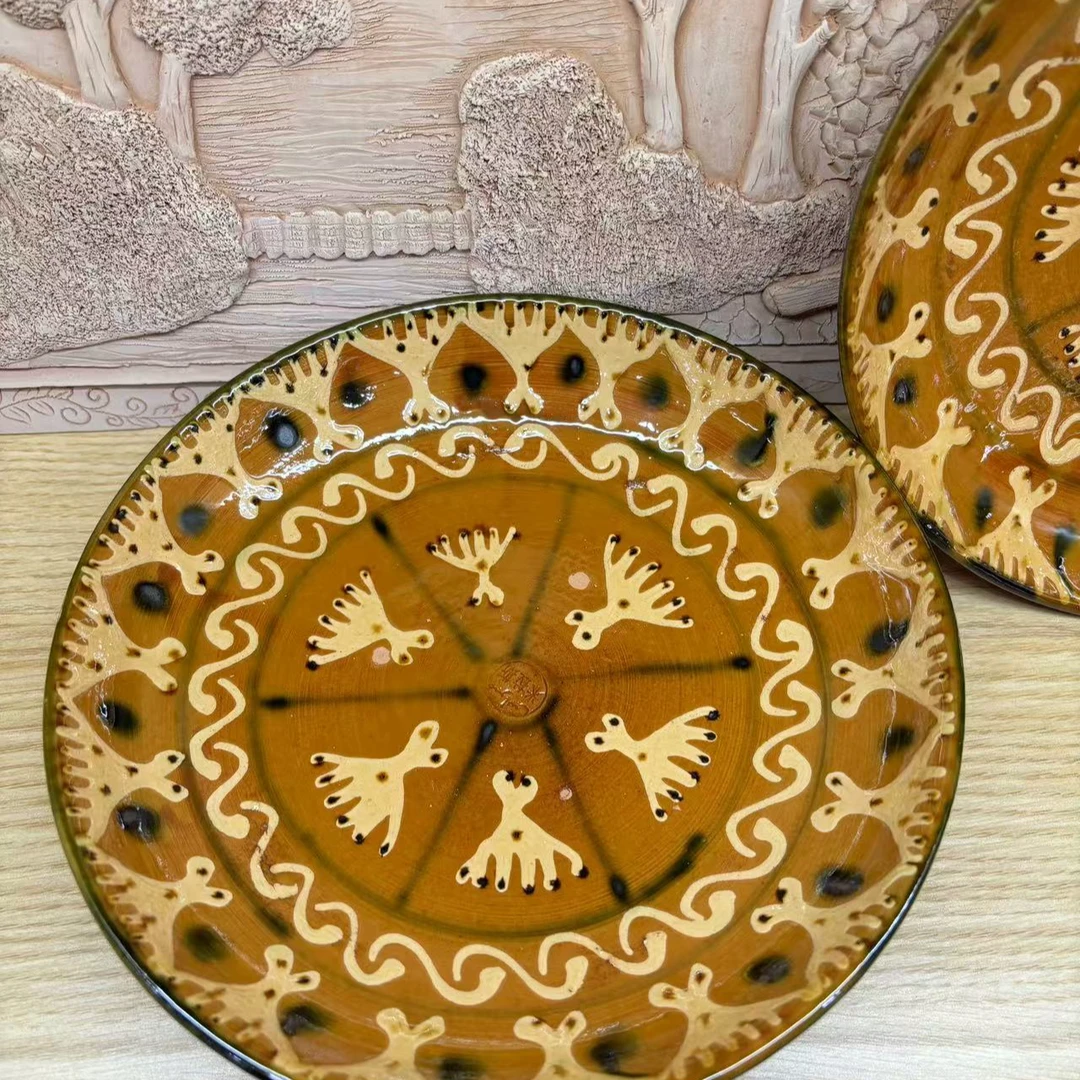 新疆定制款纯手工土陶盘子