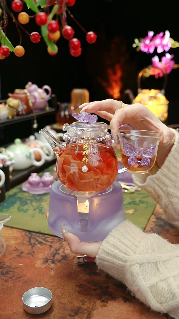 【闪购商品】紫色温茶台+茶壶+链子+杯子