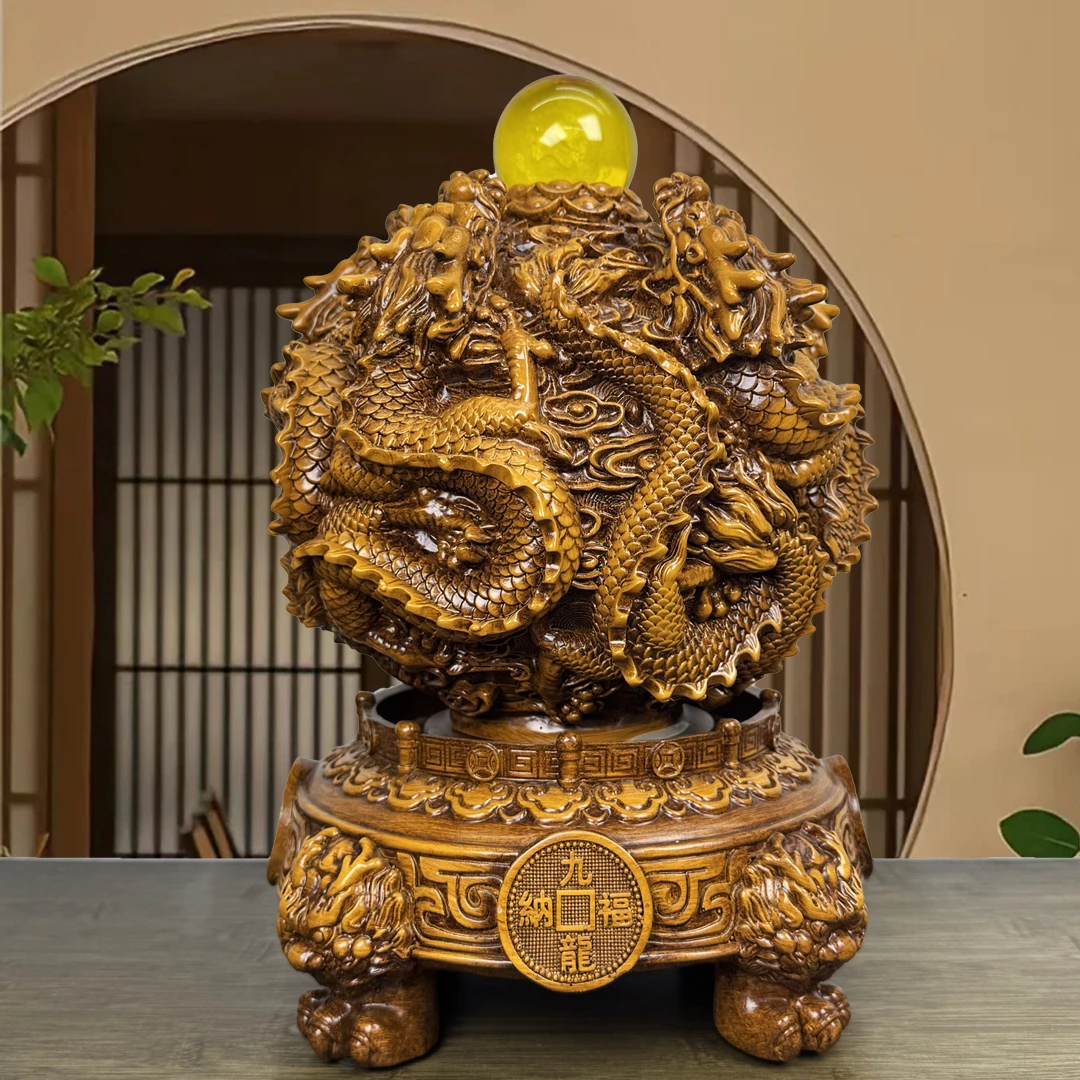 旺旺家居【龙转乾坤】旋转龙摆件高32长23龙珠客厅电视柜办公室茶桌