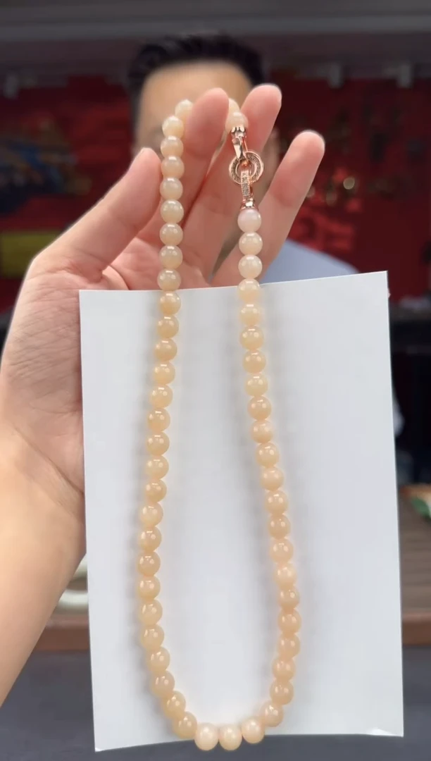 和田玉未镶嵌颈饰藕粉妈妈链卡8