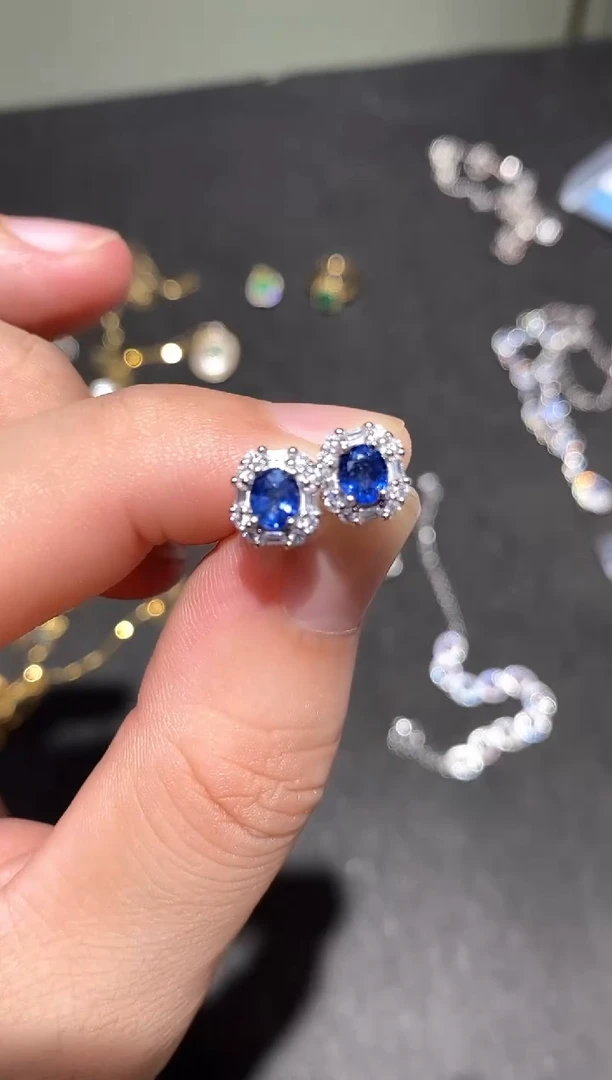 颈饰蓝宝石银S925镶嵌耳饰