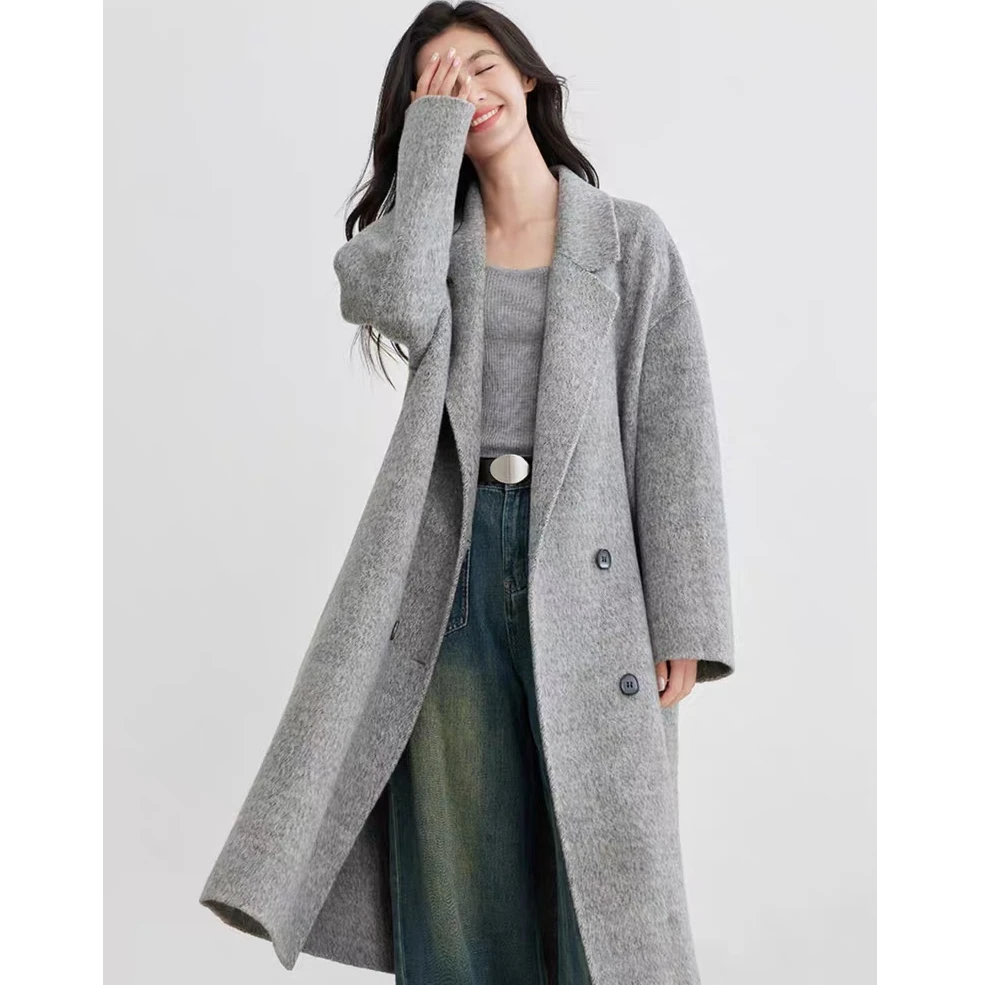 2043 秋冬时尚洋气宽松休闲中长款高端气质百搭双面呢大衣