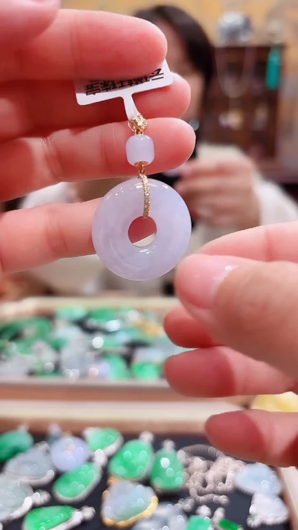 吊坠(不含链)18K金镶嵌翡翠翡翠平安扣甜甜圈