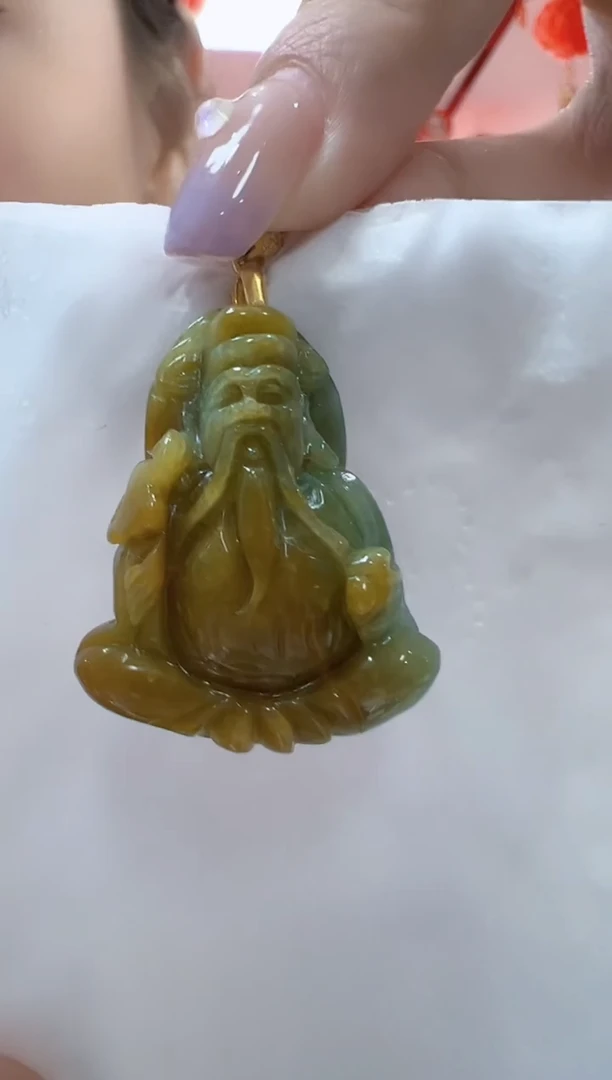 翡翠银S925镶嵌颈饰孤品财神