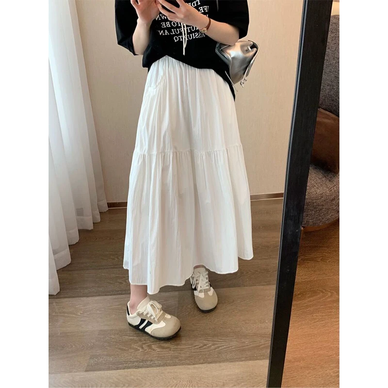 2025夏新款山本裙百搭白色裙子半身裙女松紧腰遮胯显瘦a字蛋糕裙