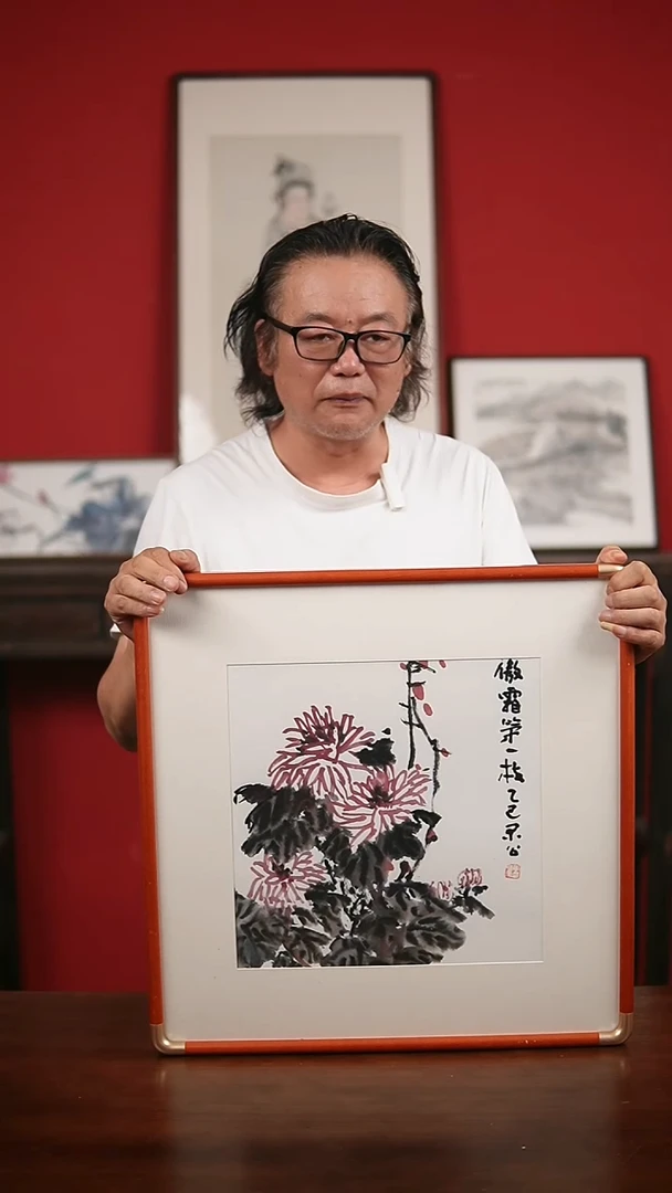 国画手写手绘-50*50实木框