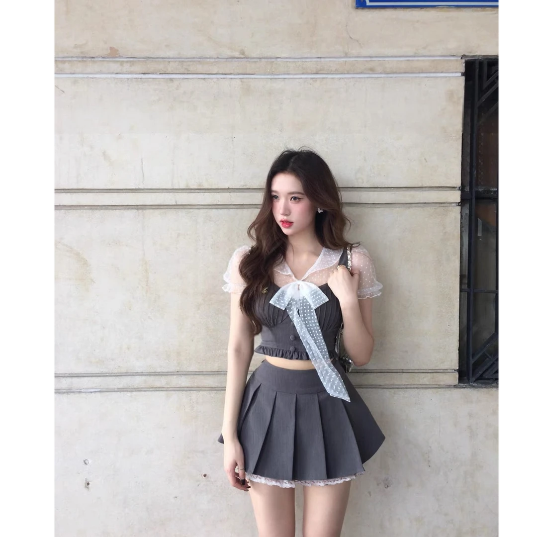 【裴真率同款】两只水仙miu系爱豆原创波点千金套 装收腰波点百褶裙