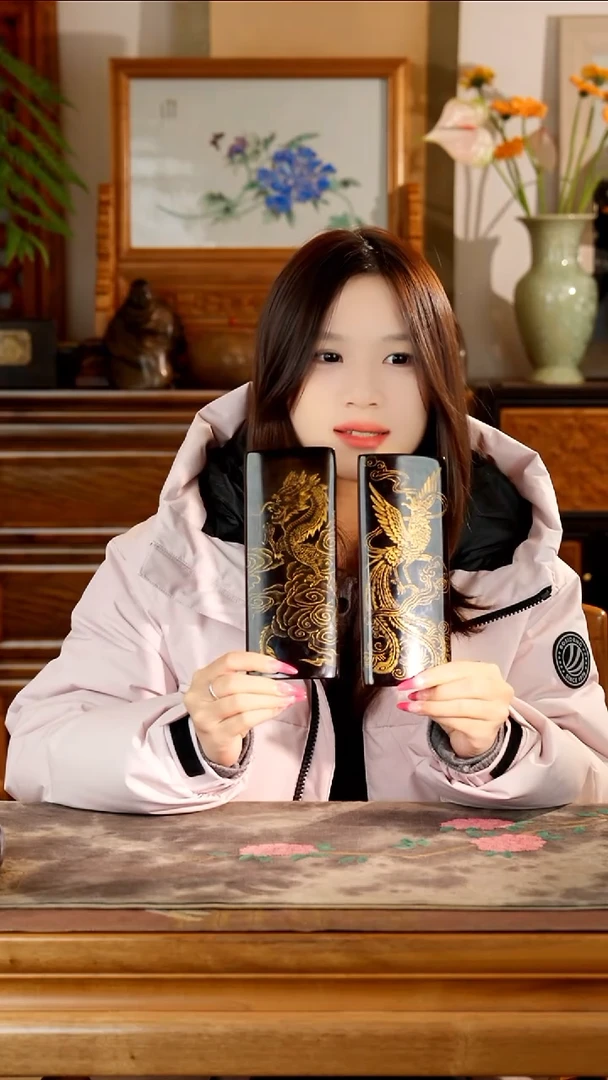 金丝楠龙凤呈祥手工绘画戗金工艺茶则