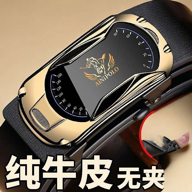 官方品牌100%纯牛皮钨钢自动扣2025新款保罗皮带商务腰带皮带男款