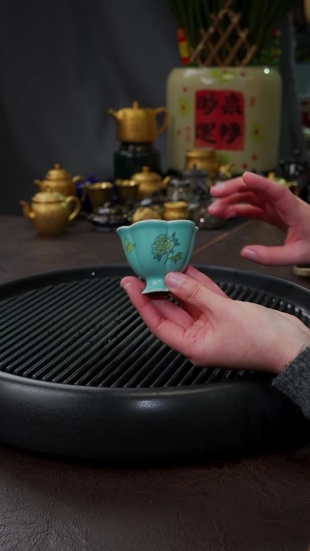 【闪购商品】杯【宜景窑天水碧】手绘小合菱