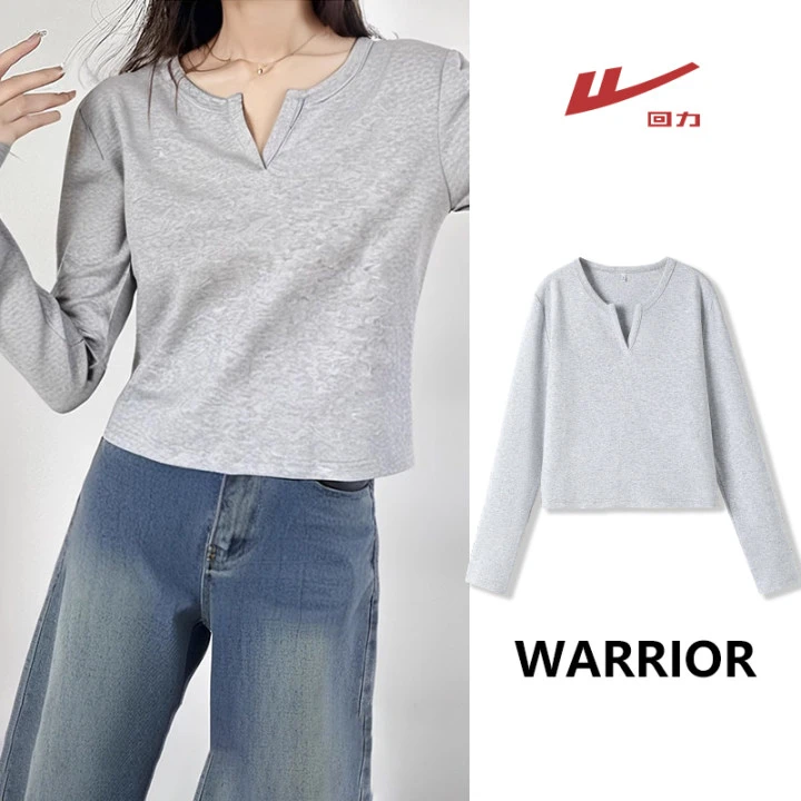 回力法式V领洋气小衫春秋季时尚宽松显瘦女气质百搭长袖打底上衣