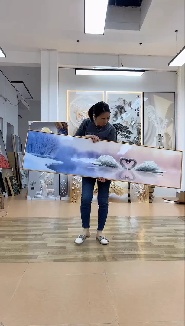 横款160*40天鹅床头挂画