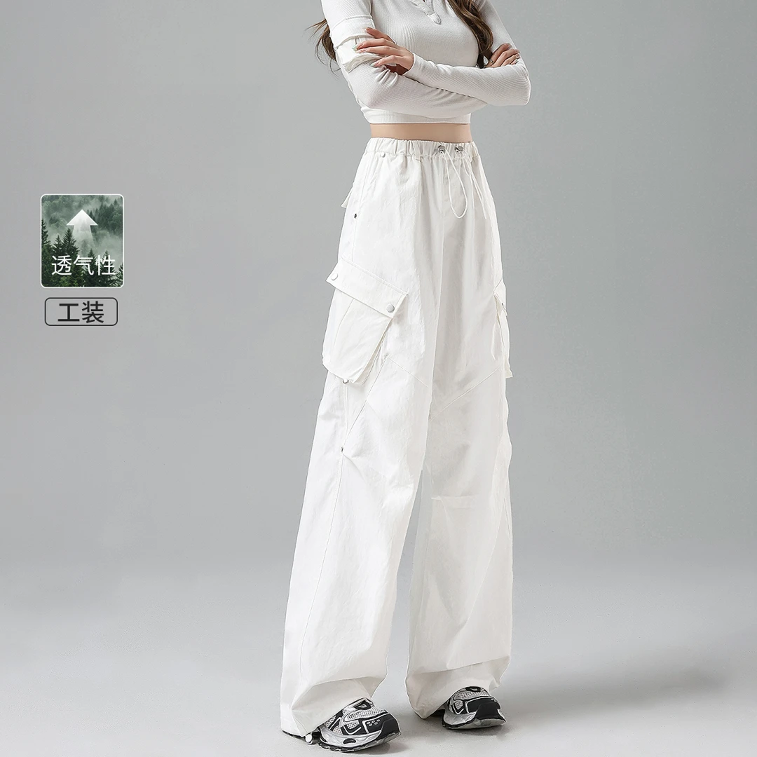白色工装裤女款2025新款美式秋季巨好看酷飒风休闲宽松阔腿长裤子