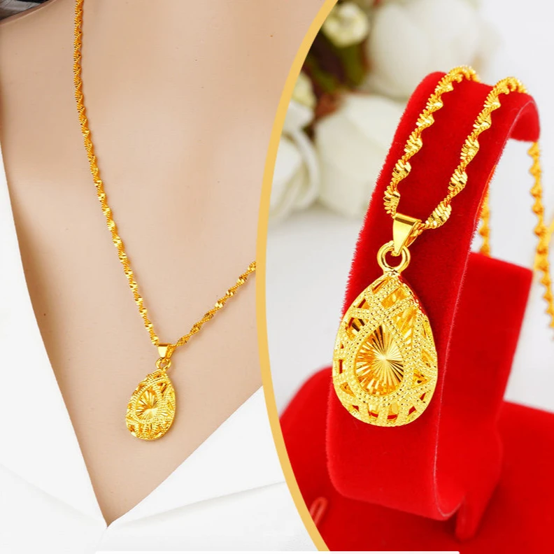 福韵天玺 铜合金项链 《韵系列》水波纹链镂空水滴项链女款精美