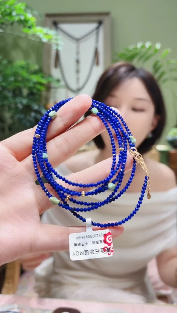 银S925镶嵌青金石颈饰青金石项链MQY0916-80多样性发货
