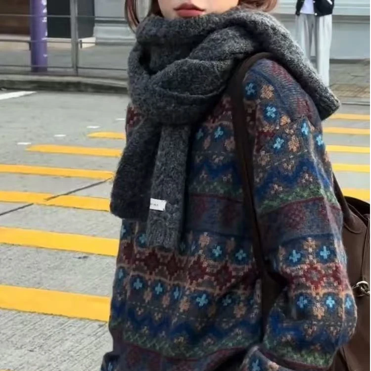 【玉姐家】设计感费尔岛经典配色套头毛衣90-140 新选f687