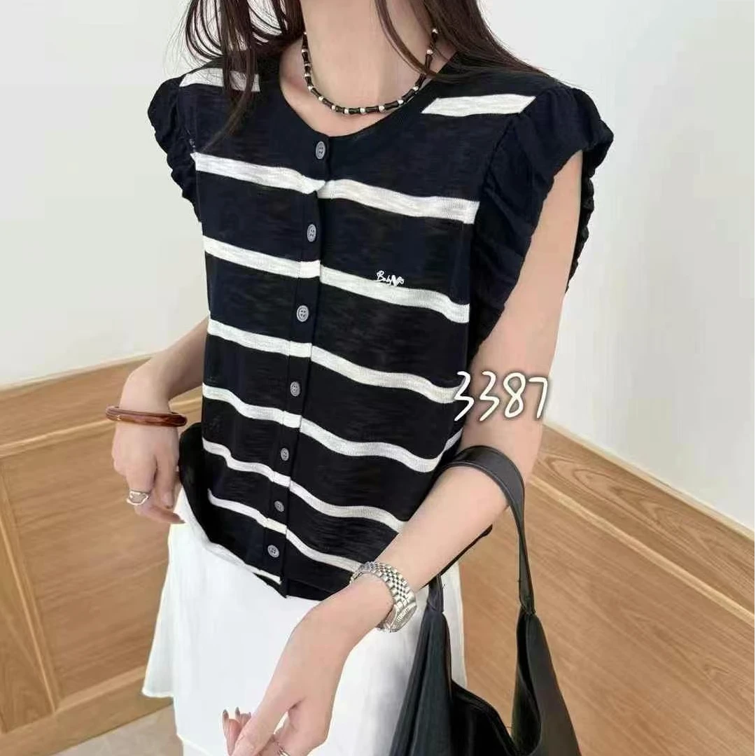 妮子严选夏季新款花边袖短袖T恤3387