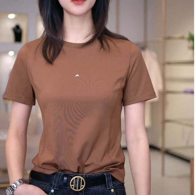 阿玛施AMASS 新款时尚通勤休闲素色百搭圆领修身速干T恤女5300804