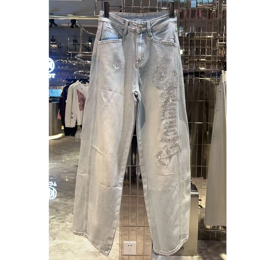 私服-TCH潮牌25洋气轻奢银色字母烫钻弯刀裤T72C20E5103A