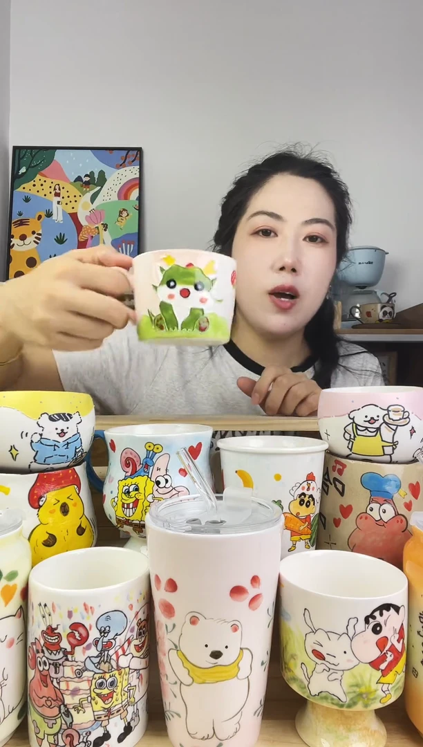 瓷片景德镇高温釉下彩陶瓷手绘卡通动物创意杯