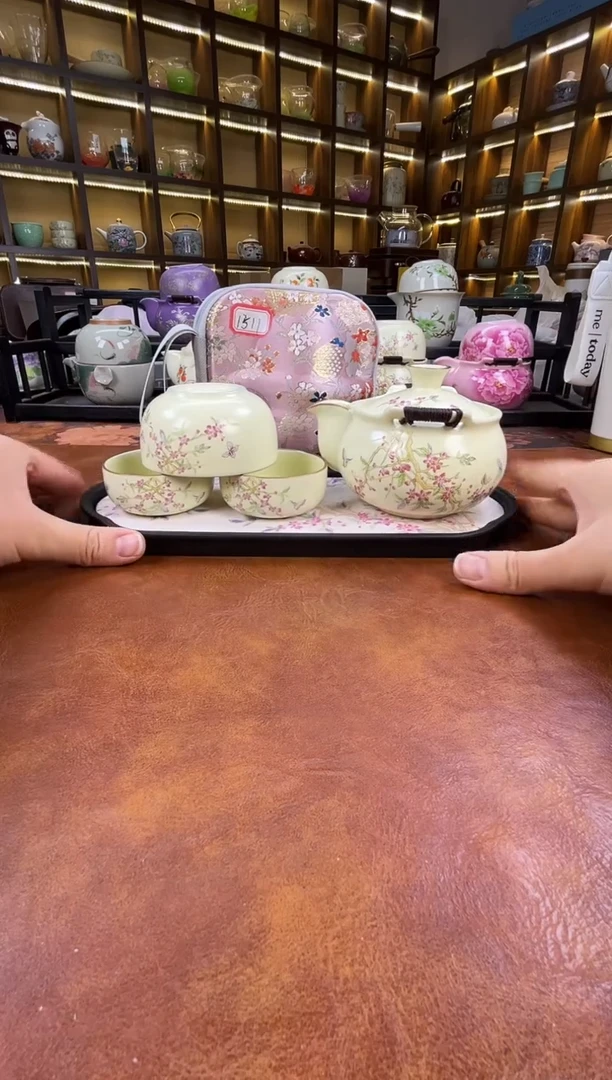 瓷片桃花宝瓶旅行+长方桃花盘