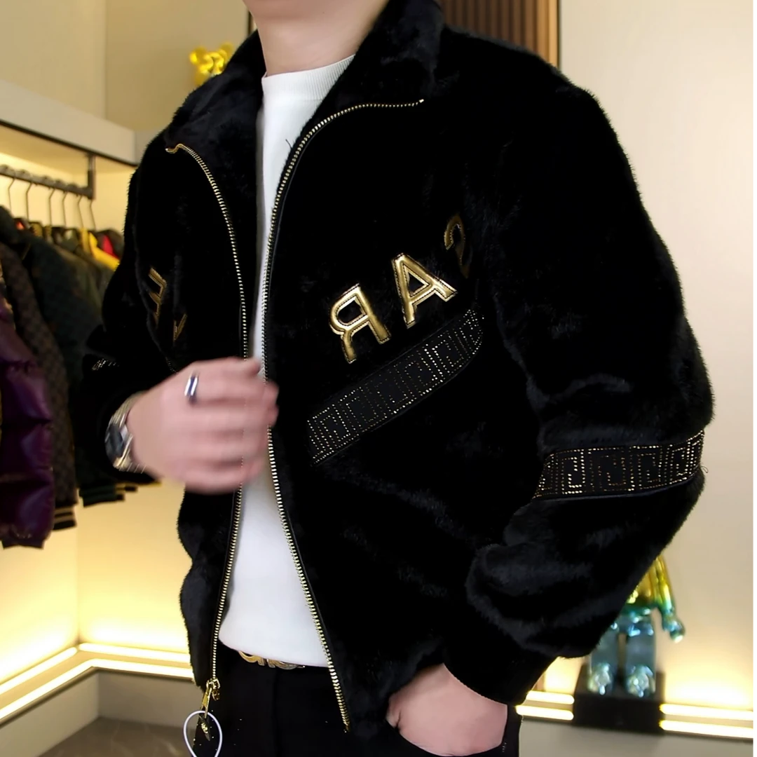 【阿东男装】88898男士冬季高品质时尚烫钻北美大金貂外套