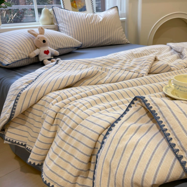 巨柔软纯棉可机洗空调被条纹简约春秋全棉夏凉被学生宿舍薄被子