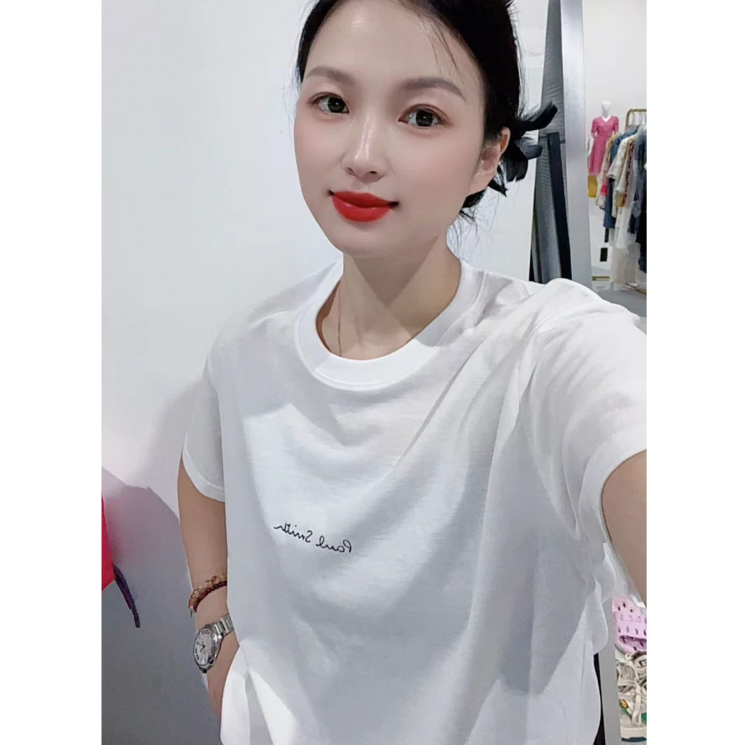 张金家弹力棉网红百搭上衣夏款纯色字母休闲宽松T恤777款