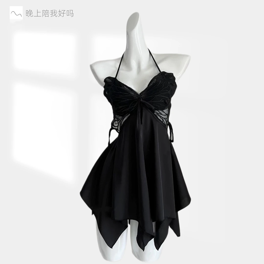 迷蝶香-纯欲风蝴蝶睡裙性感露背缎面显瘦性感冰丝睡衣