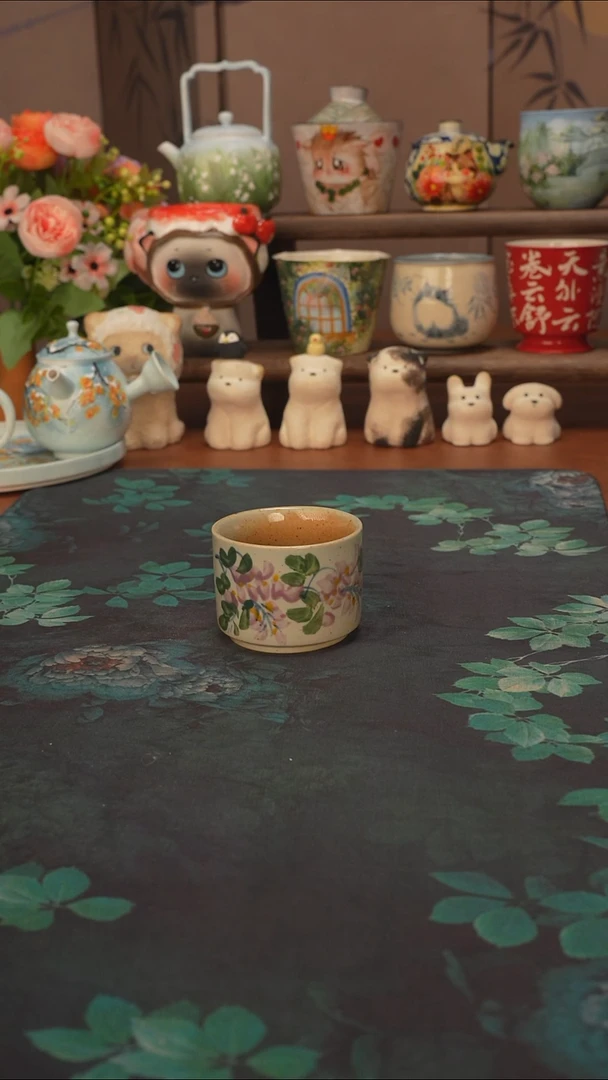 【落单】陶泥  紫藤花扳指杯