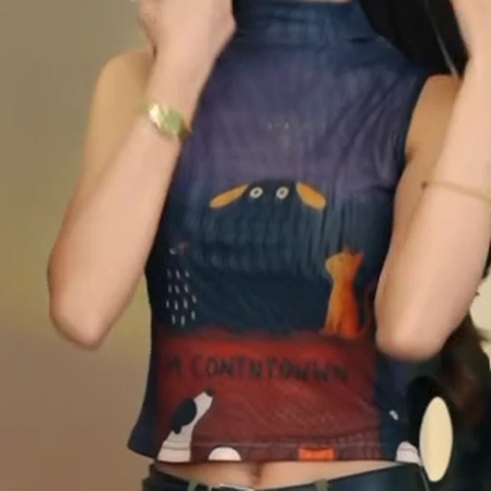 立领动物印花设计网纱修身显瘦无袖上衣-百搭时尚C5239