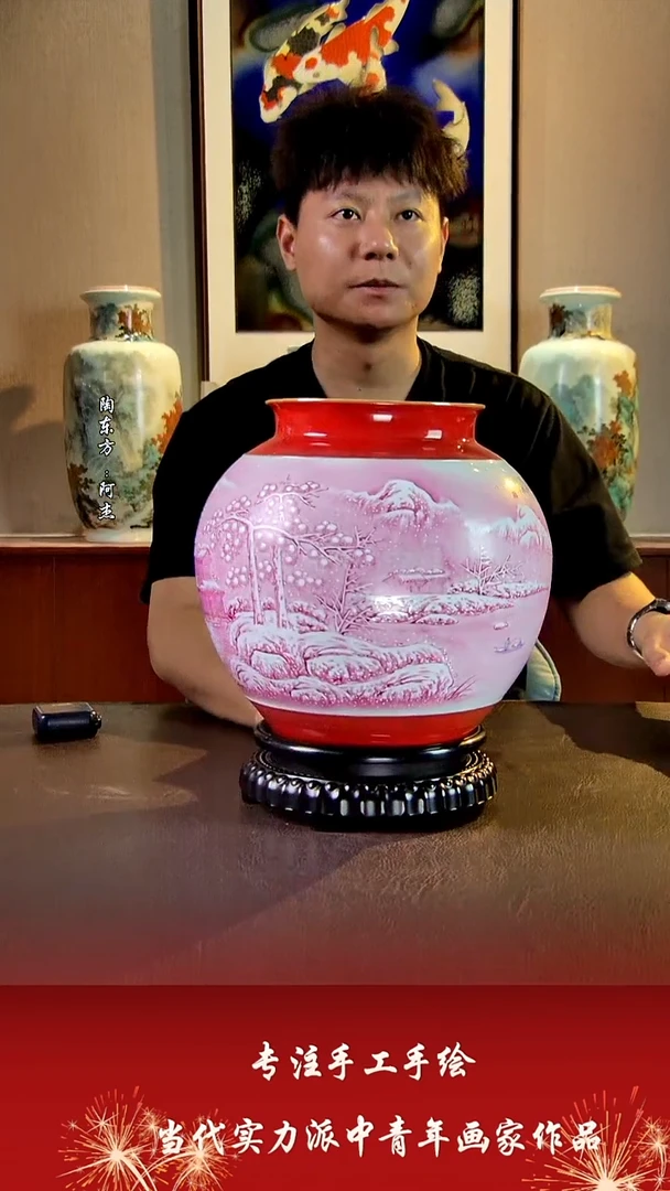 摆件景德镇陶东方艺术作品花瓶摆件瓷板画