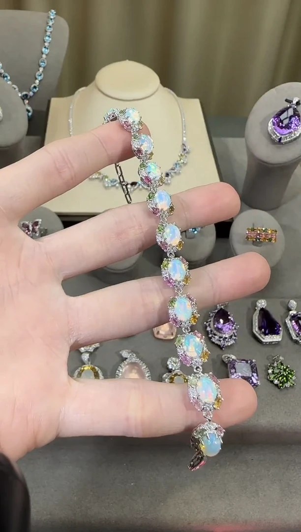 银S925镶嵌欧泊珠宝奇石9*7mm手链高级款