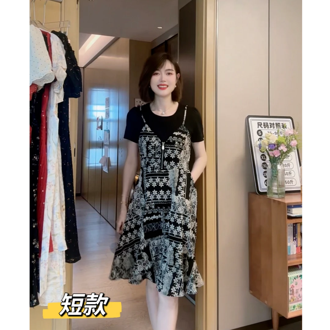 大H【花样年华】时尚假两件气质修身显瘦口袋款清凉连衣裙黑