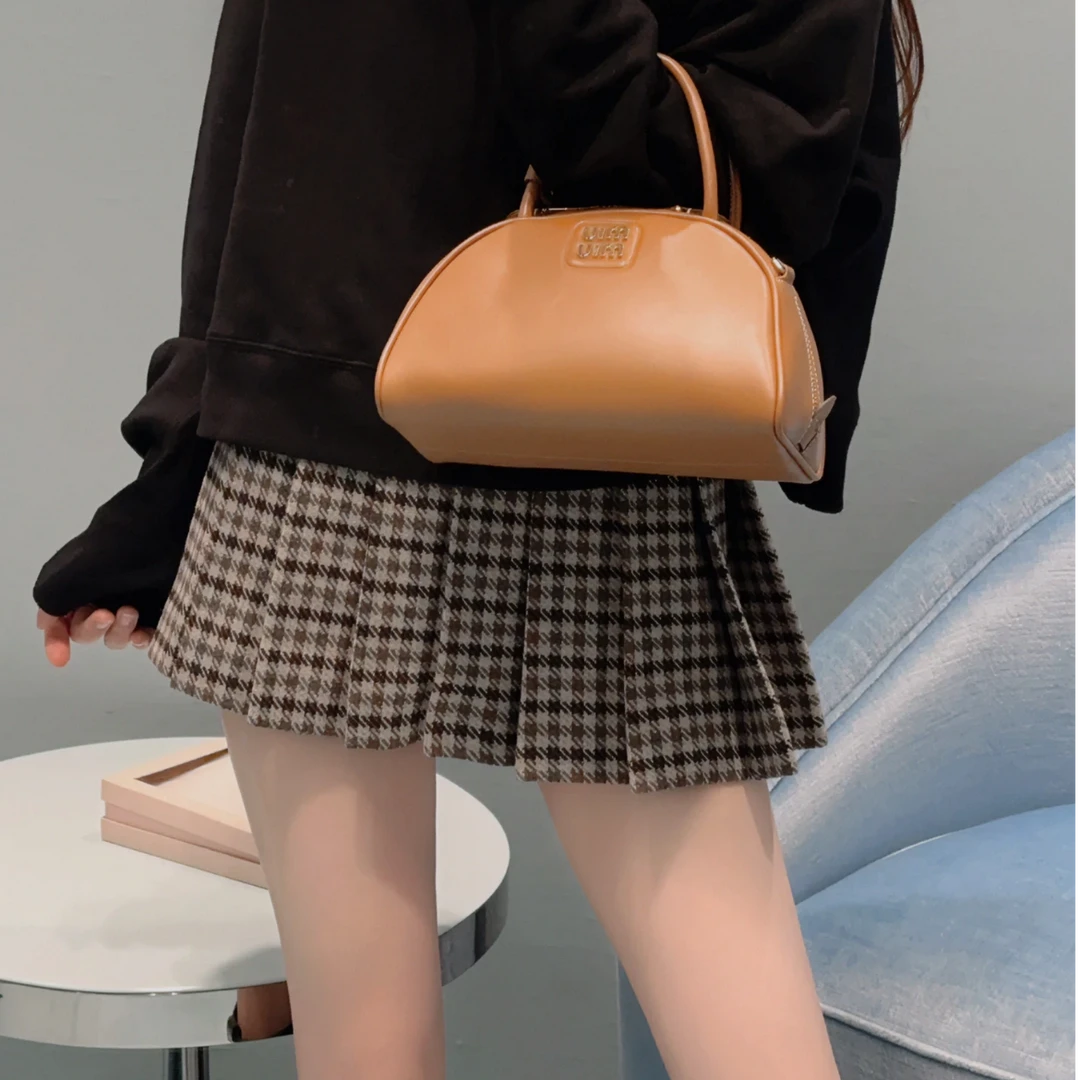 未使用 MIU MIU/缪缪 23ss复古格纹百褶裙 灰色/38