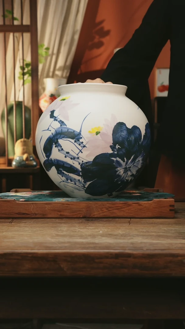 瓷片景德镇设计师釉下手绘陶瓷花瓶