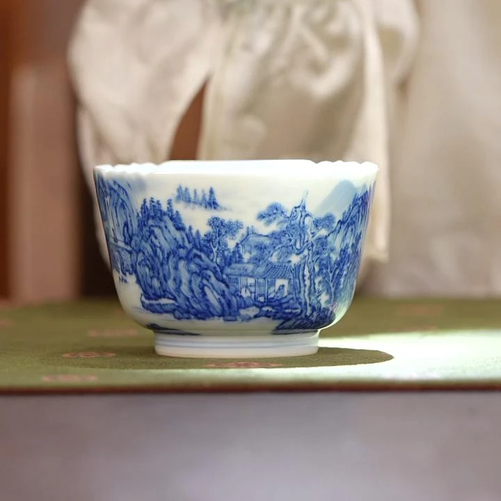 【小乔赏瓷】林涛小馆青花秋林隐居四方杯王ltxg104