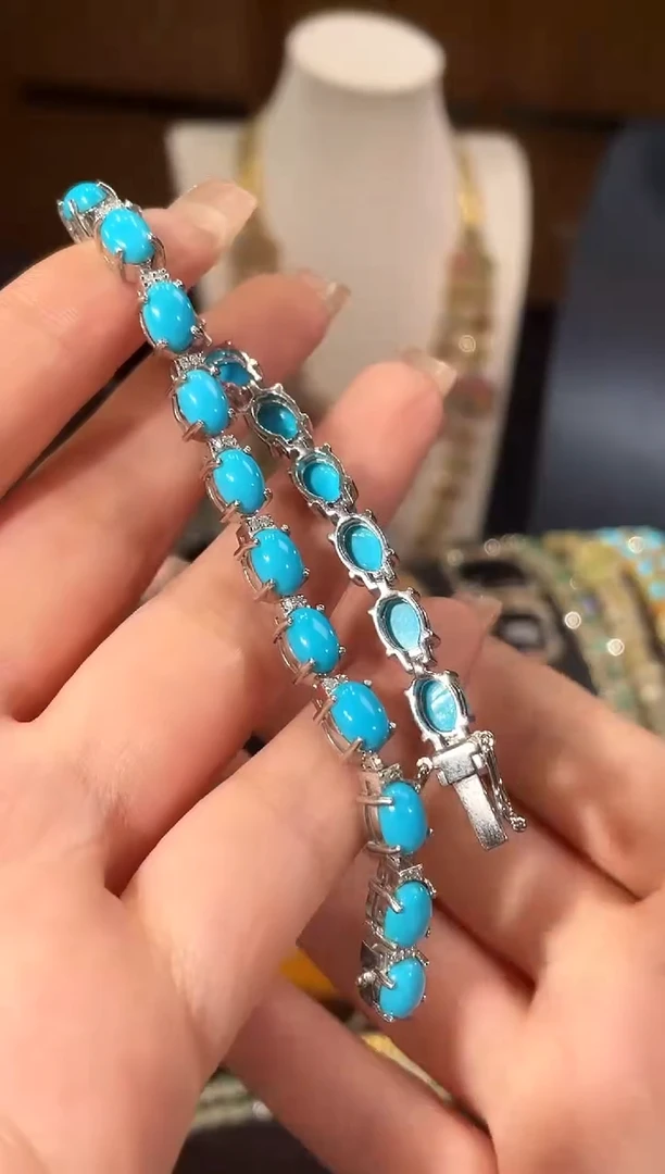 绿松石银S925镶嵌颈饰手链