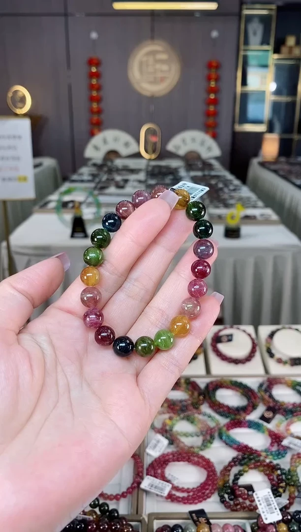 未镶嵌老矿碧玺彩虹冰体单圈手串9mm+碧玺hon多样性发货一条