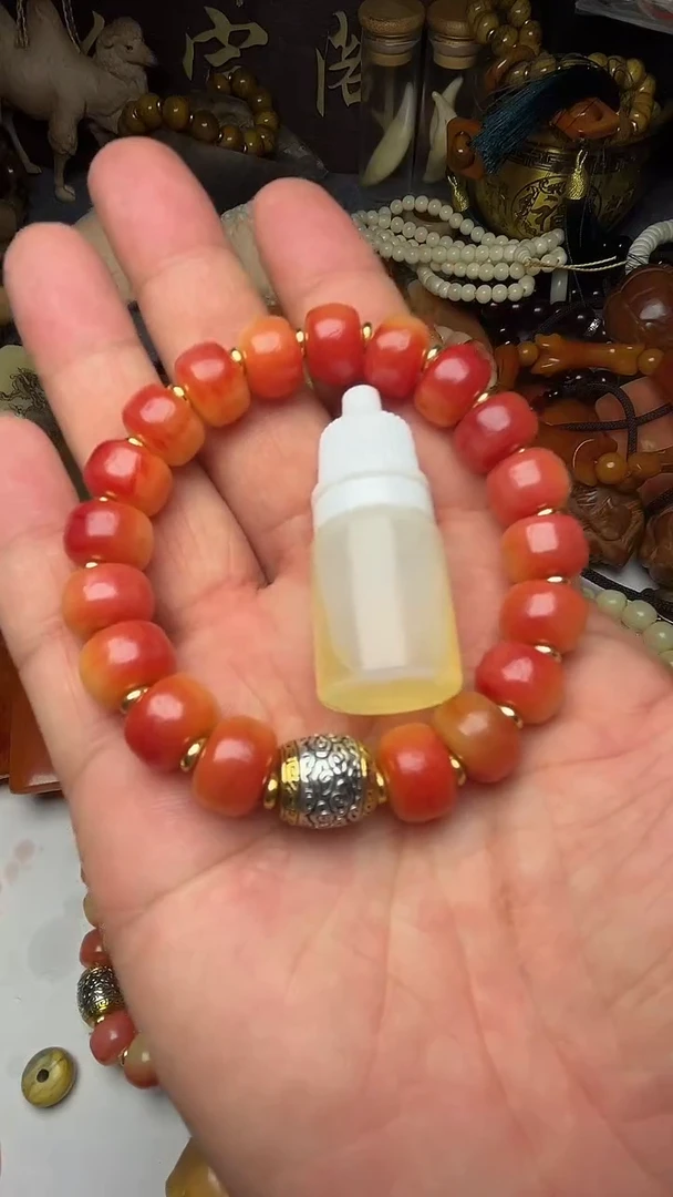 驼骨手串/手链铿**瑰1.2驼骨血沁算盘珠祥云