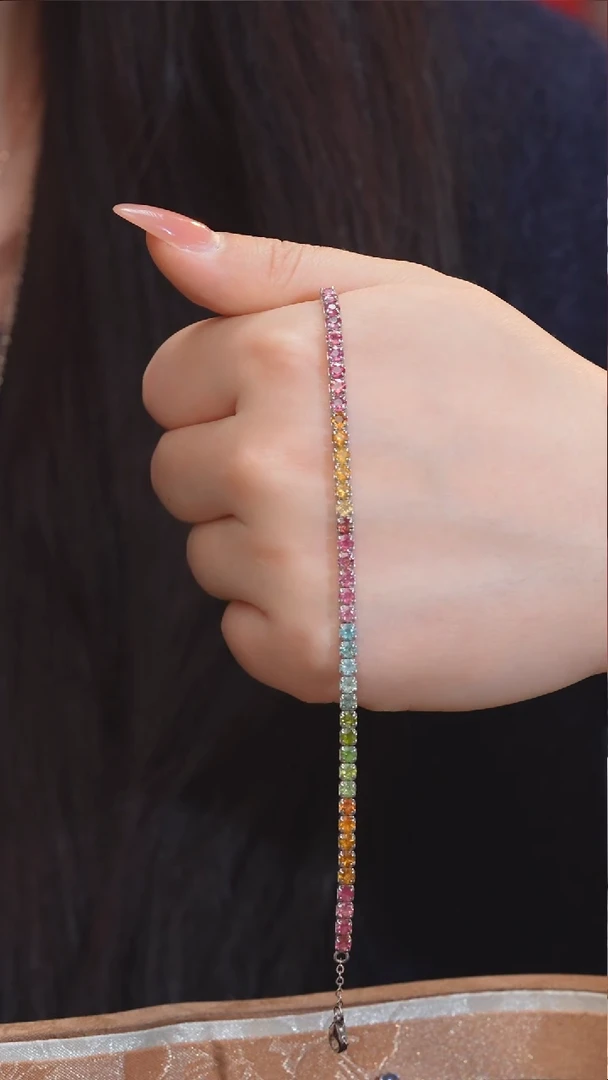 【闪购商品】碧玺手链银S925镶嵌多样性发@@W7491