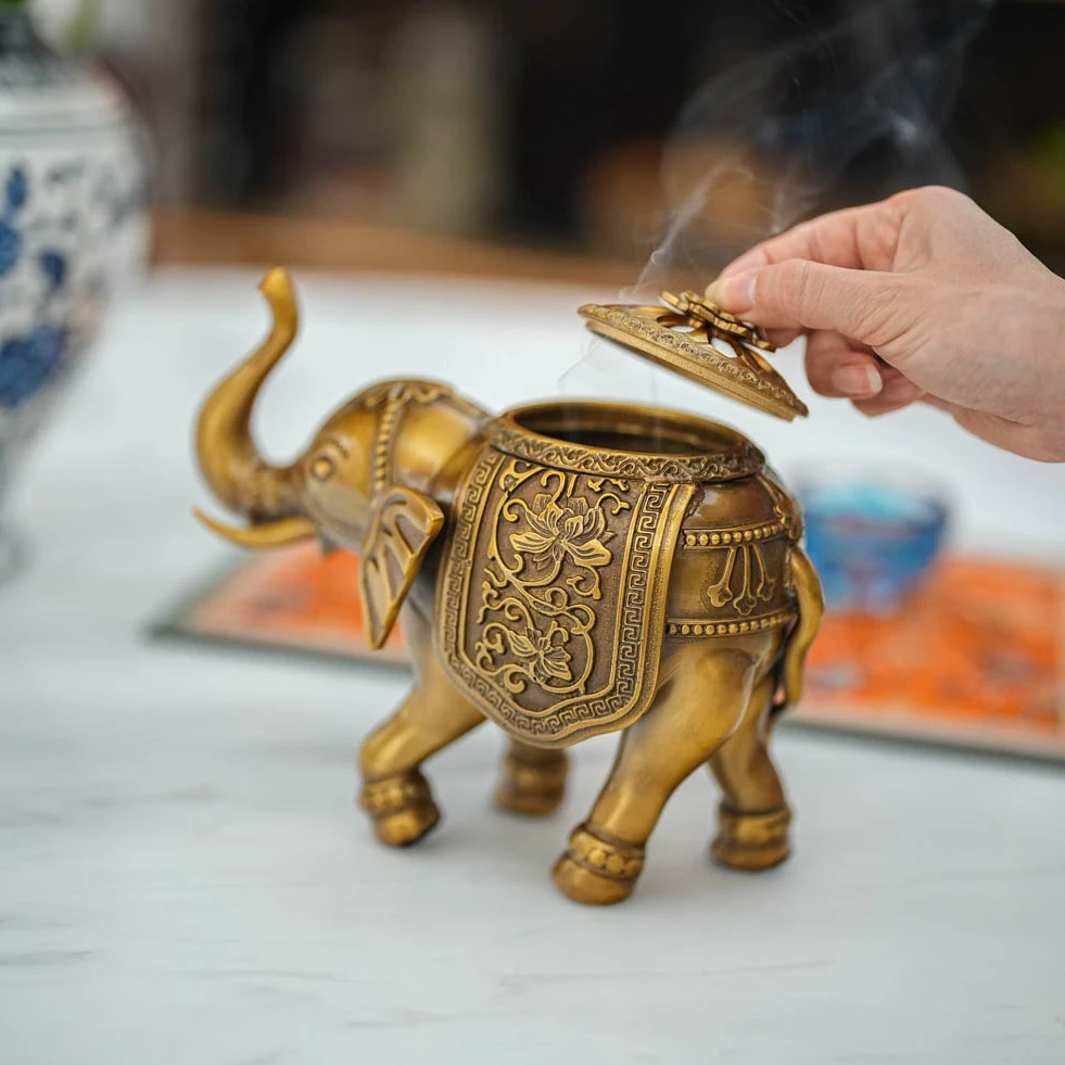 【奇居铜瓷】轻奢全铜大象香炉桌面摆件#GY
