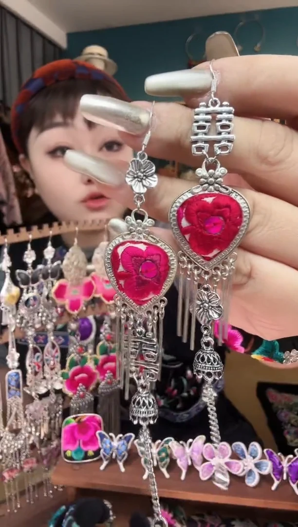 刺绣纯手工民族风刺绣耳环