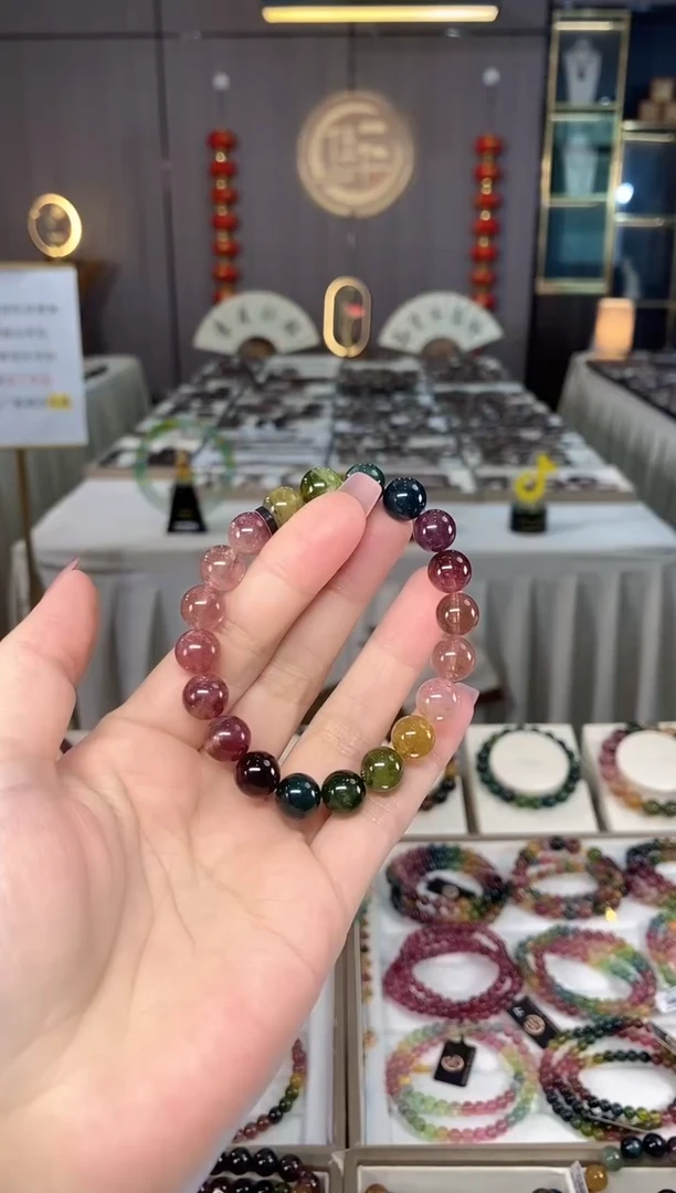 未镶嵌老矿碧玺彩虹单圈手串9mm+碧玺hon多样性发一条