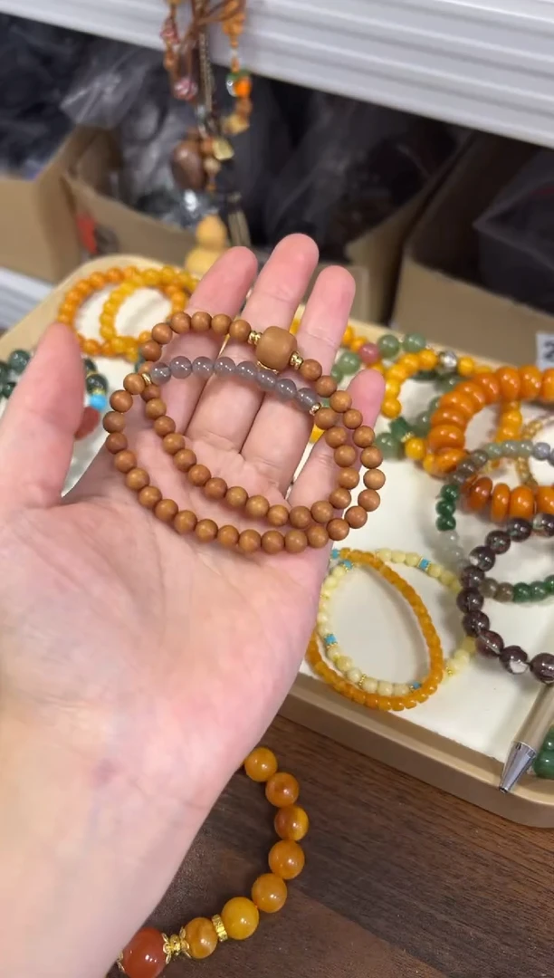 未镶嵌檀香木手串黑肉檀香木五条款双圈[2031]