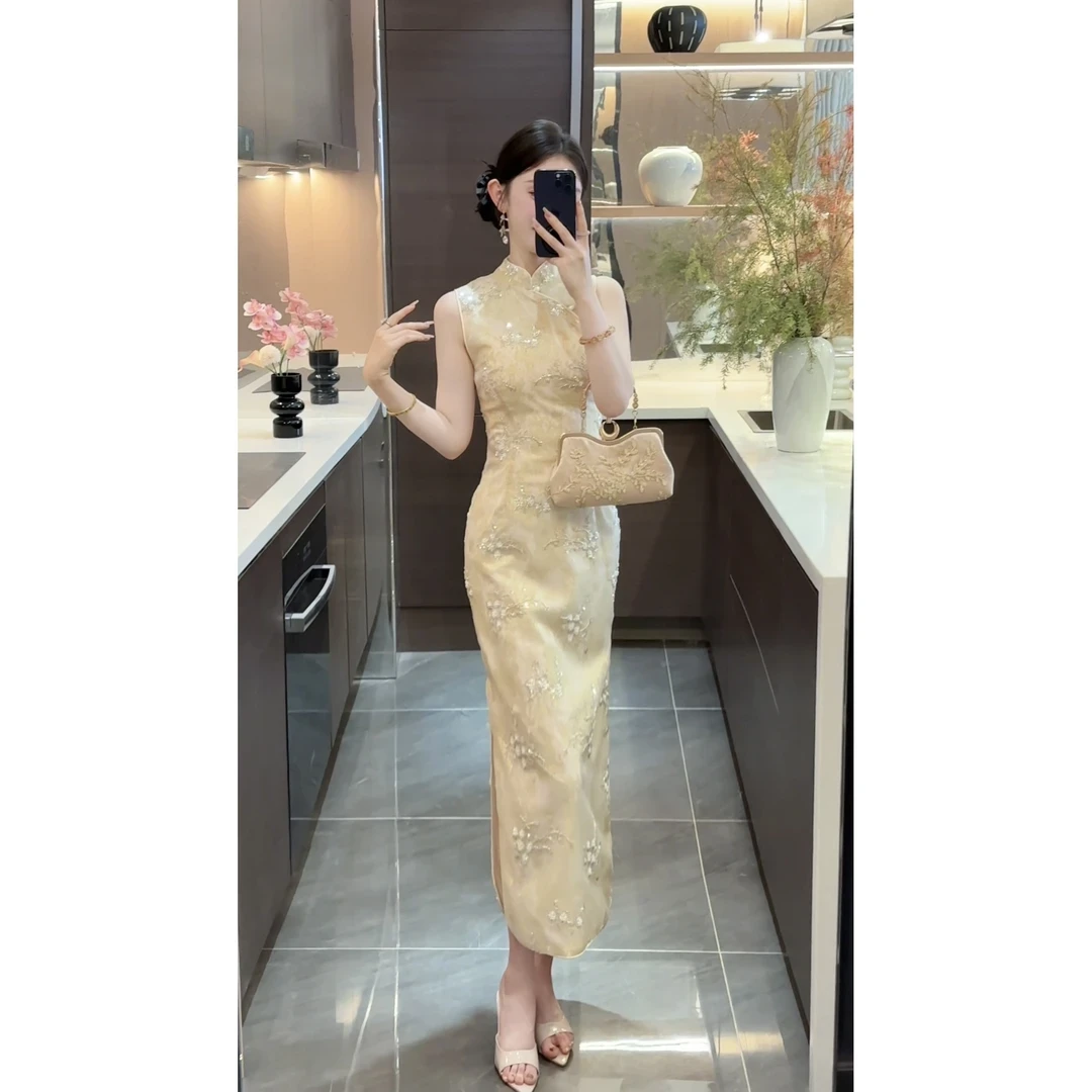 2025新款新中式国风夏季钉珠贵气连衣裙财阀千金女装洋气衣服女装