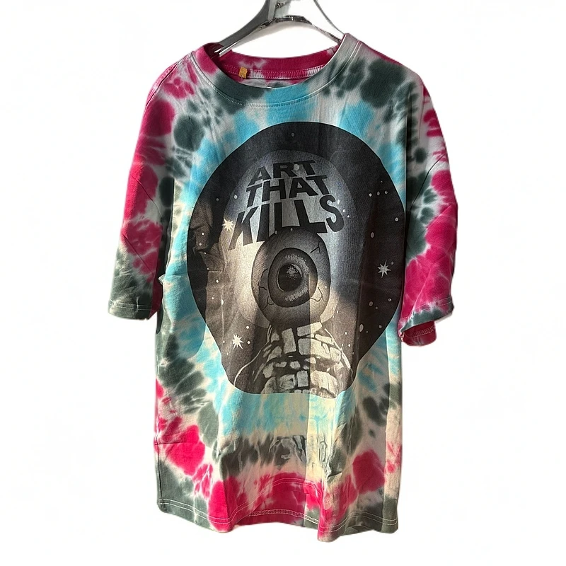 欧美风宽松大版手工扎染男女同款t恤时尚休闲情侣春夏纯棉潮流